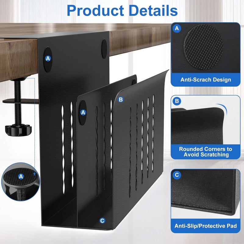 HAMOPY Desk Side Storage, 2 Tier Steel Hanging Desk Organizer with Magnetic Pen Holder, No Drilling Standing Desk Drawer Cable Management Tray, Under Desk Laptop Holder for Office, School&Home (Black) - Image 2